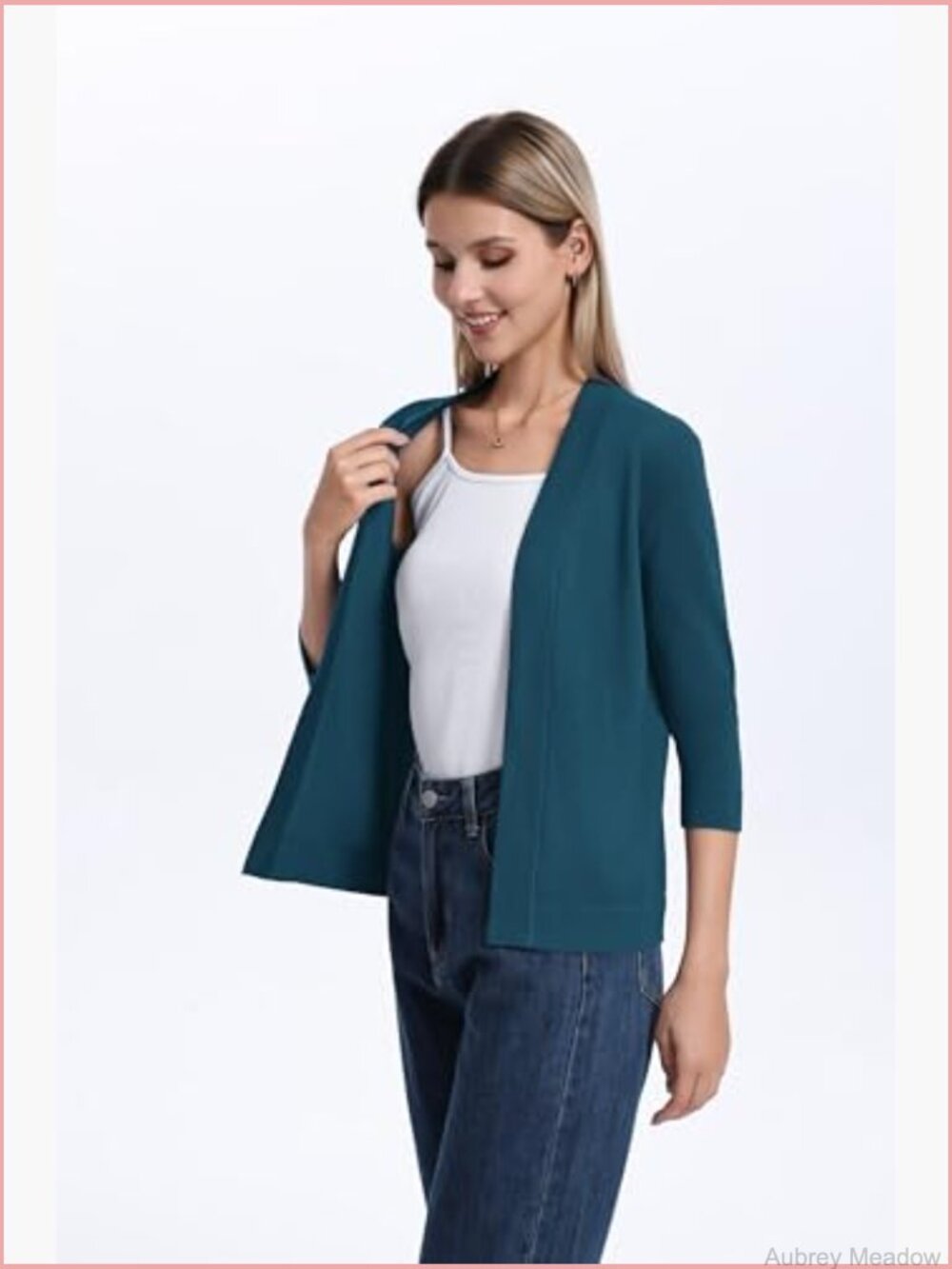 3/4 Sleeve Open Front Cropped Cardigan Sweater Elegant Shrug Layer - Picture 3 of 7